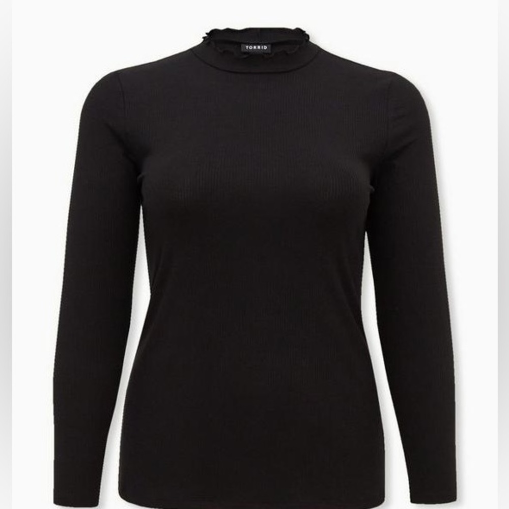 Black Ribbed Mock Neck Long Sleeve Tee